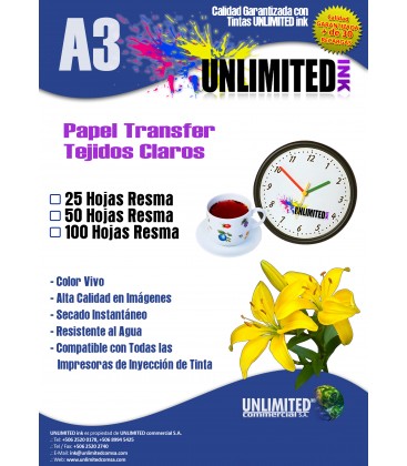 Papel transfer Unlimited Ink para fondos claros